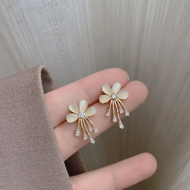 

925 silver needle flower earrings zirconia stud earrings for women