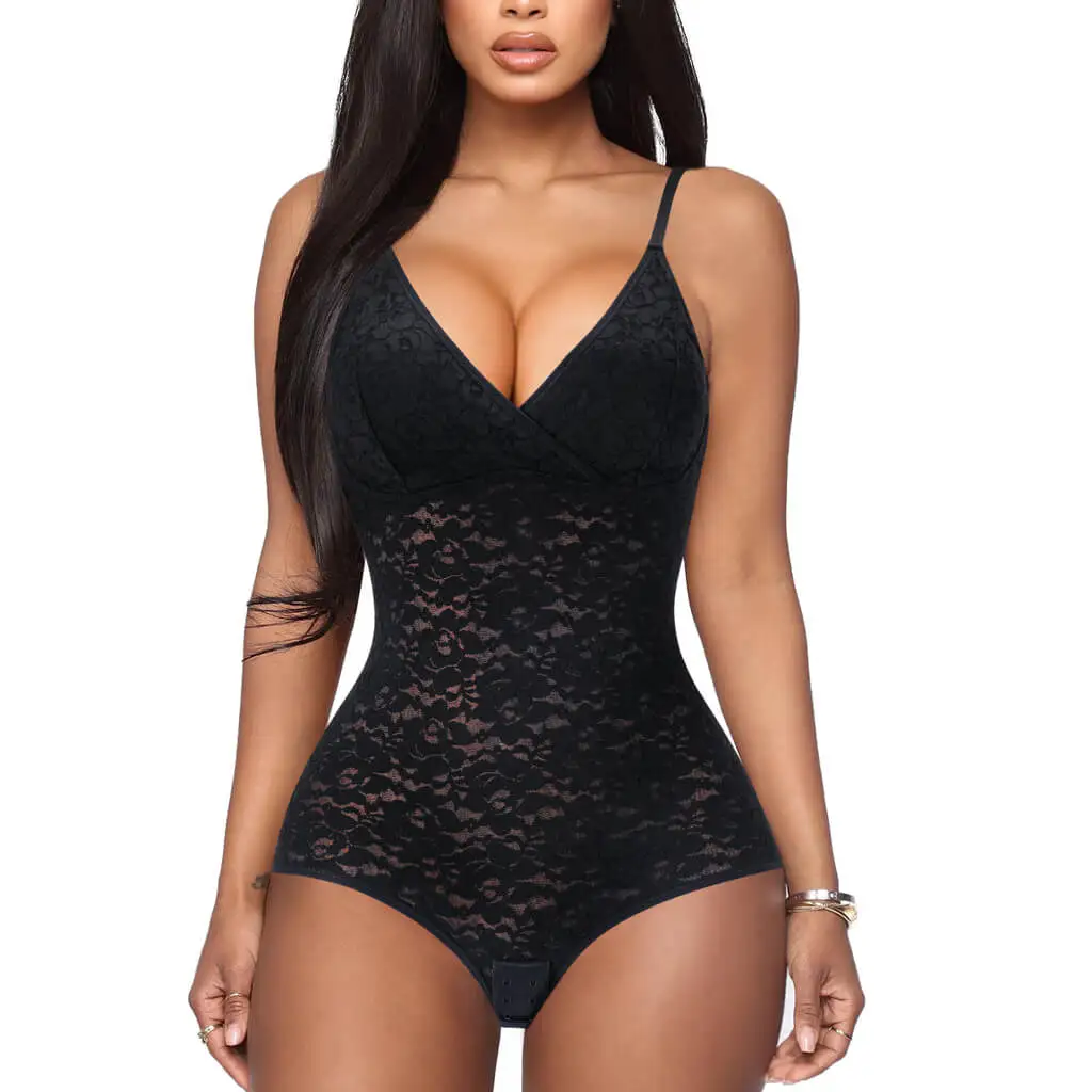 

Sexy V Neck Adjustable Straps Unpadded Bra Push Up Bodysuits For Women Lace