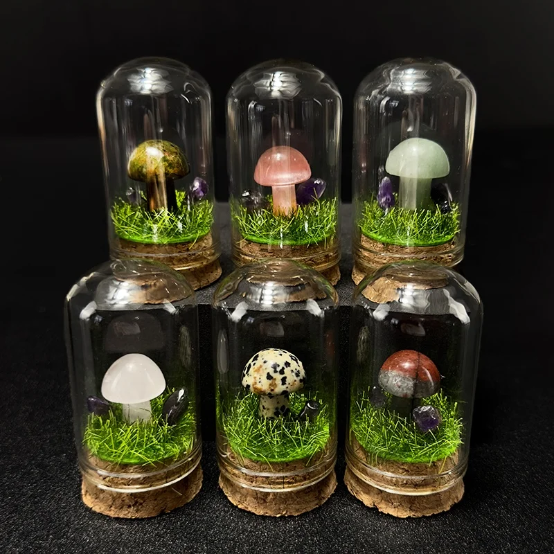 

Wholesale Crystal Healing Stone Mineral Specimen Bottles Mini Crystal Mushroom glass bottles