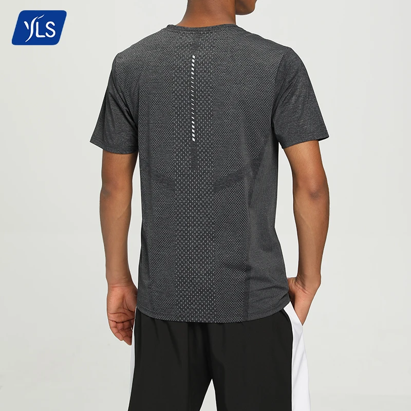 YLS Usa Size Custom Blank Men Knitted Workout T-Shirt Quick Dry Breathable Eco-Friendly Short Sleeve Sublimation Sport Wear