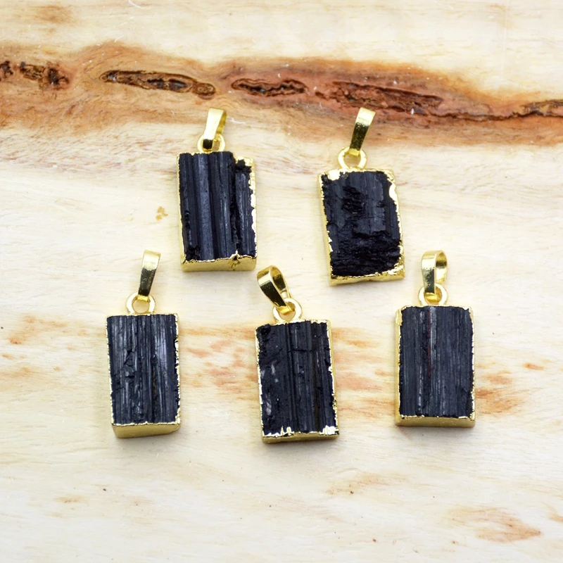 

Natural Raw Black Tourmaline Pendant Gemstone Freeform Rough Gold Plated Necklace Pendants Vintage Stone for Jewelry making, Gold natural pendant