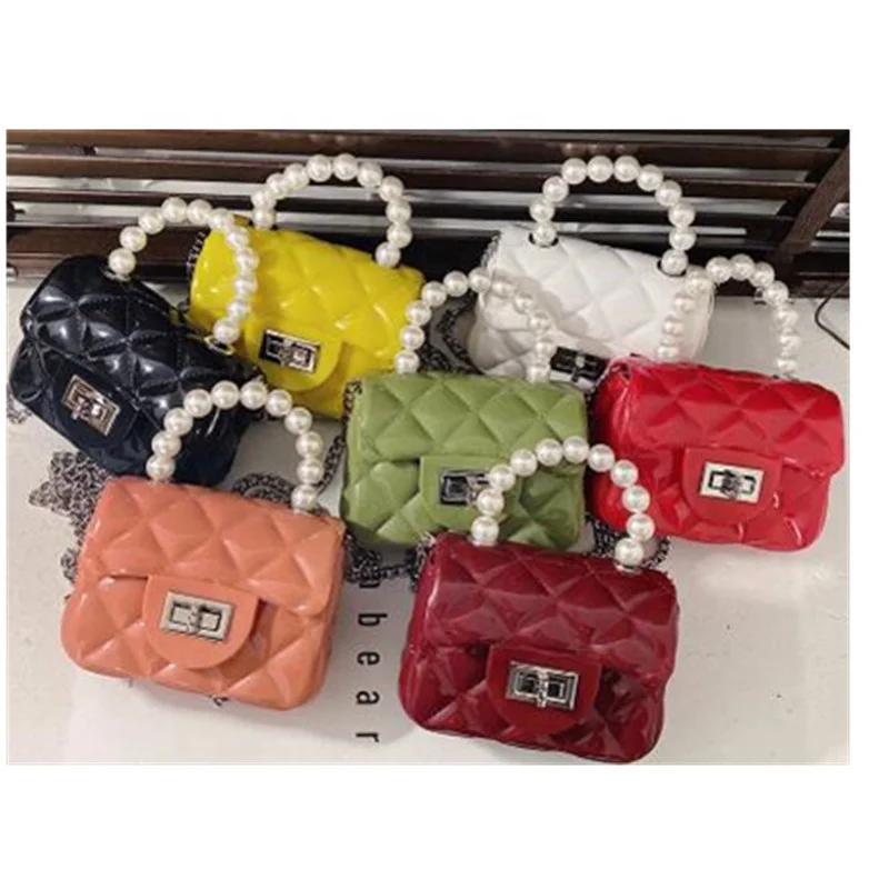 

2021 factory OEM PVC candy color top pearl handle small cross body purses handbags jelly purse pearl bag handbag candy purse bag