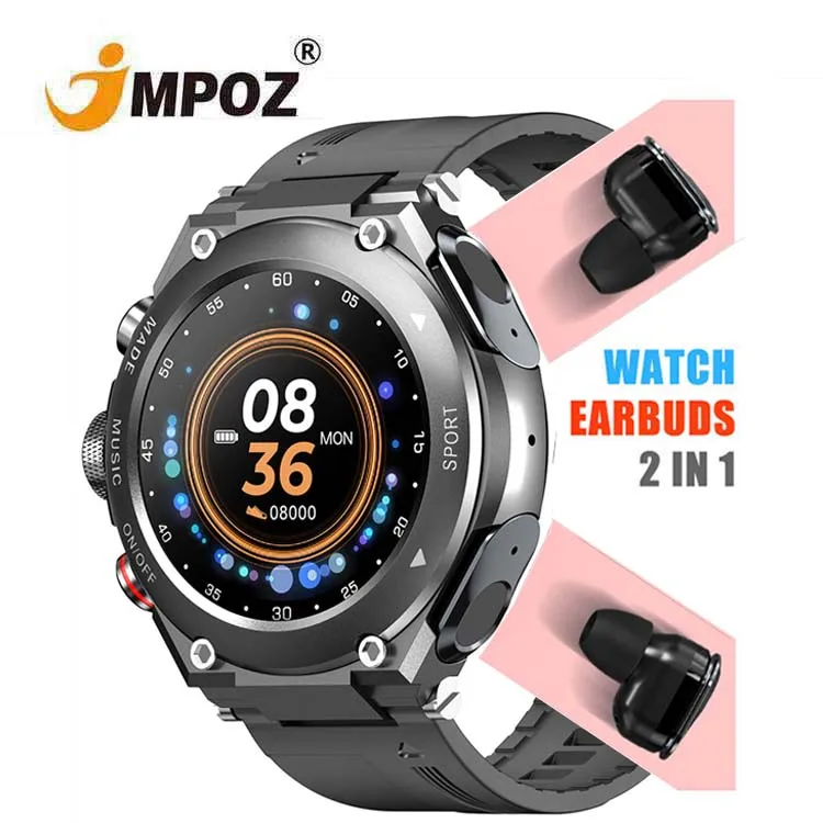 

2022 Round Smartwatch T92 Body Temperature Reloj smart watch Sport Fitness Band 2 In 1 Smart Watch With Earphone Earbuds