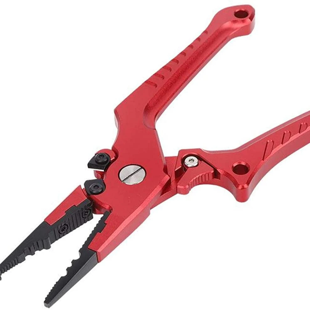 

Blue Aluminum alloy Fishing Pliers Hook Remover Multitool Fishing Gripper Gear Tool, Red