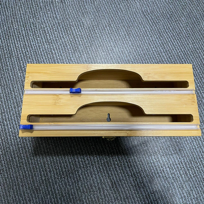 

FF398 Bamboo Storage Organizer Aluminum Foil Wax Paper Dispenser for Kitchen Drawer Wrap Dispenser With Cutter