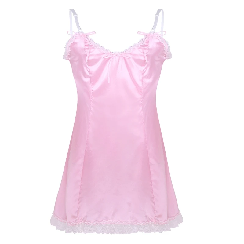 

iEFiEL Mens Adult Baby Satin Spaghetti Straps V-Neck Dress Sissy Crossdress Lingerie Nightwear
