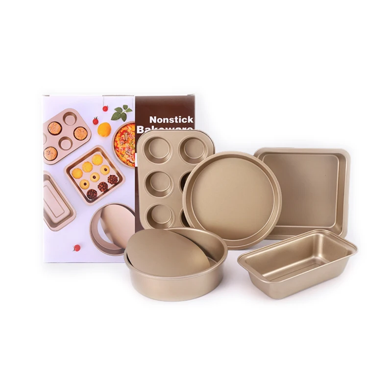 

High Quality Kitchen Bake Pan Wholesale Custom 5-Piece Carbon Steel Bakeware Set, As shown