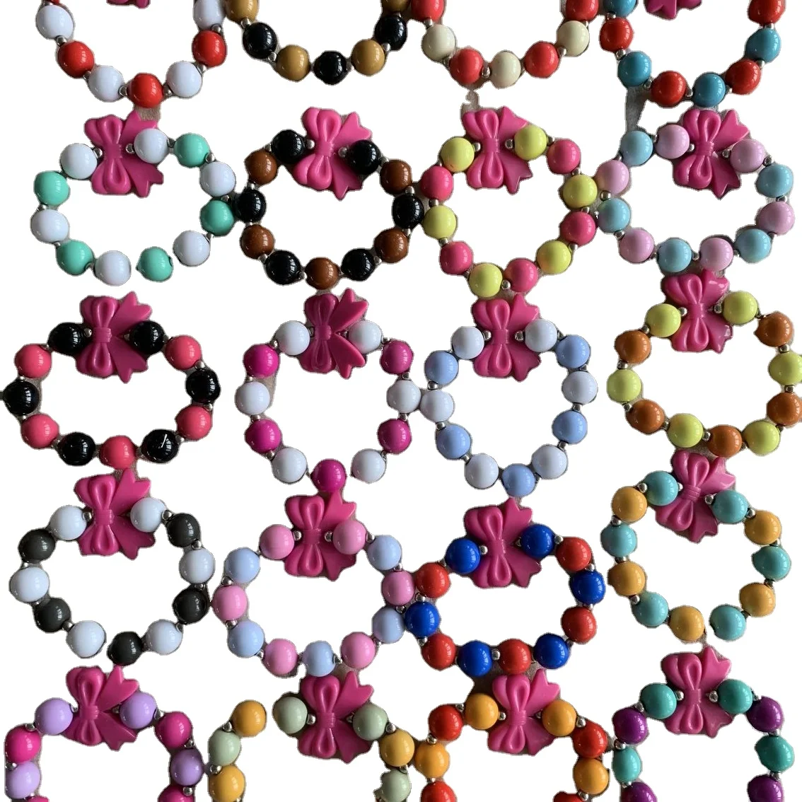 

little girl pink bow bubble beads bracelets Children's day acrylic beaded bracelets gifts kids cute bow bracelets, As picture