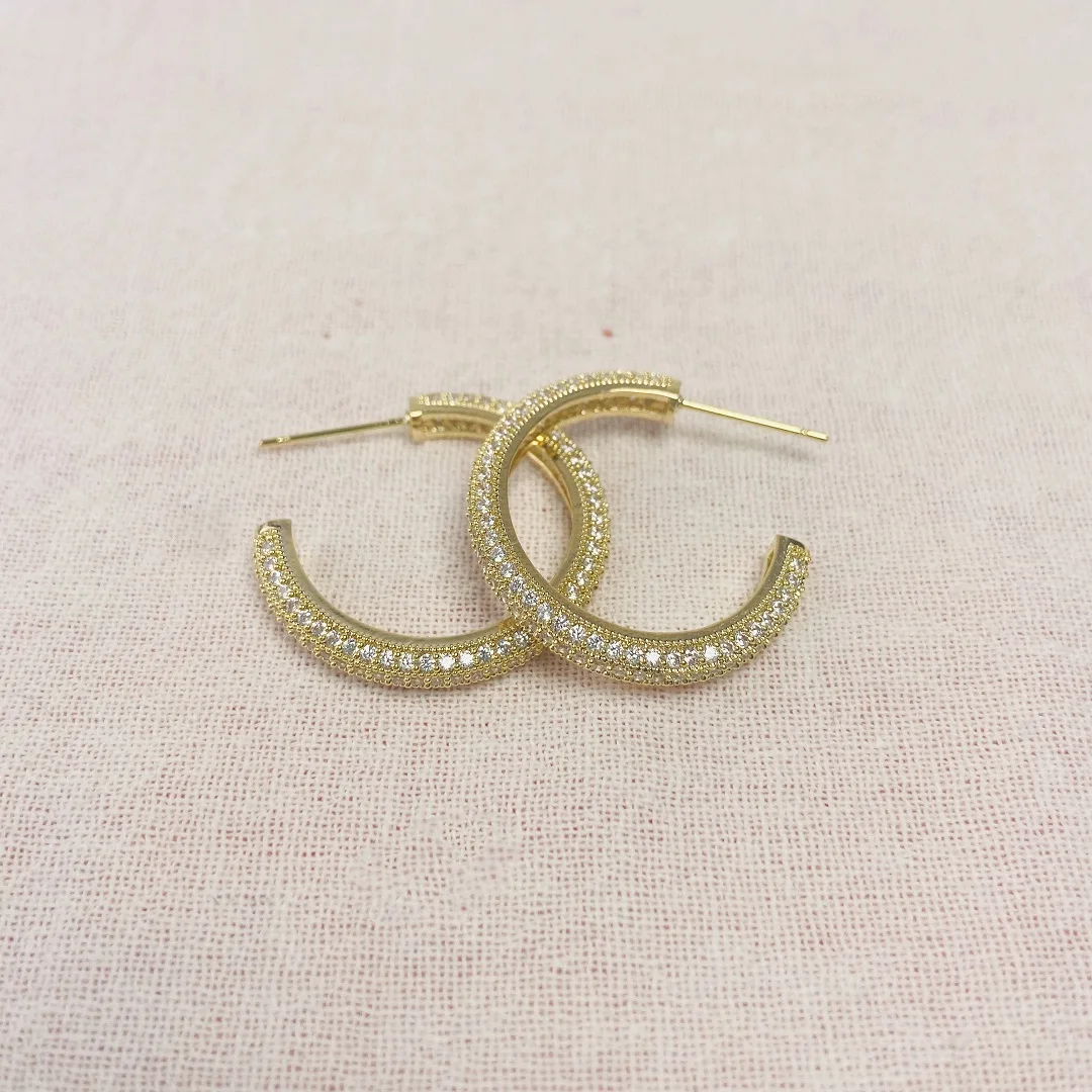 

Fashion Trendy Big Hoop Earrings Women's With C-type Circle Gold Plated Retro Circle Zircon
