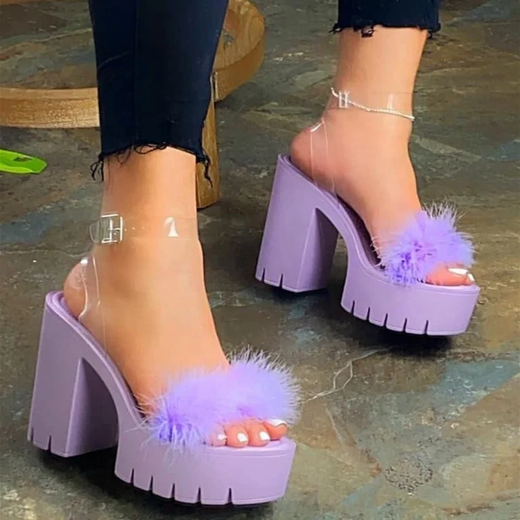 

Line-Style Buckle Chunky Heel Open Toe Ankle Strap Casual Sandals