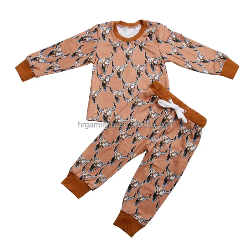 

High Quality Children Girl Clothes Outfits Western Cow Printed Baby Girl Soft Pajamas Fall Kids Sleepwear, As picture