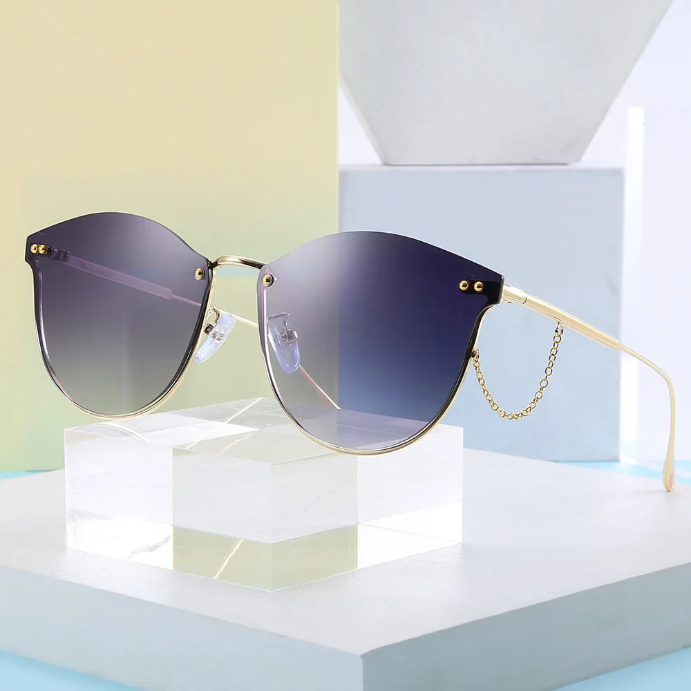 

2021 New Fashion CatEye Sunglasses For Women Vintage Alloy Chain Frame Female Elegant Shades Sun Glasses, Custom colors