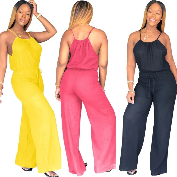 

Fashion Sexy European And American Women'S Sling Low-Cut Loose Wide-Leg Jumpsuit