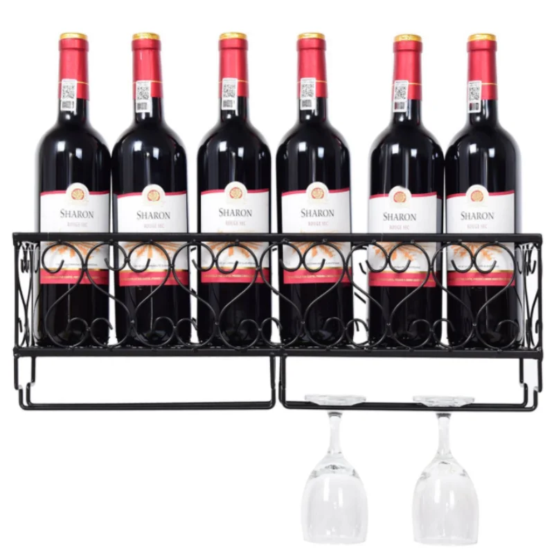 

Wine rack wall mounted home wall decoration upside down wine glass holder black metal wall mounted wine rack