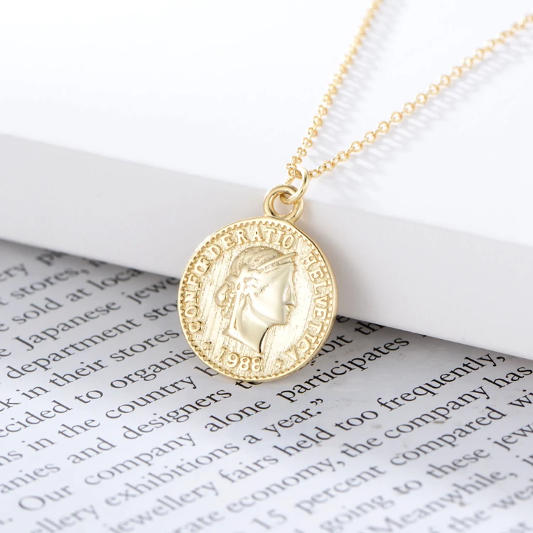 

Women Medallion Vintage 925 Sterling Silver 18K Gold Plated Coin Necklace Jewelry