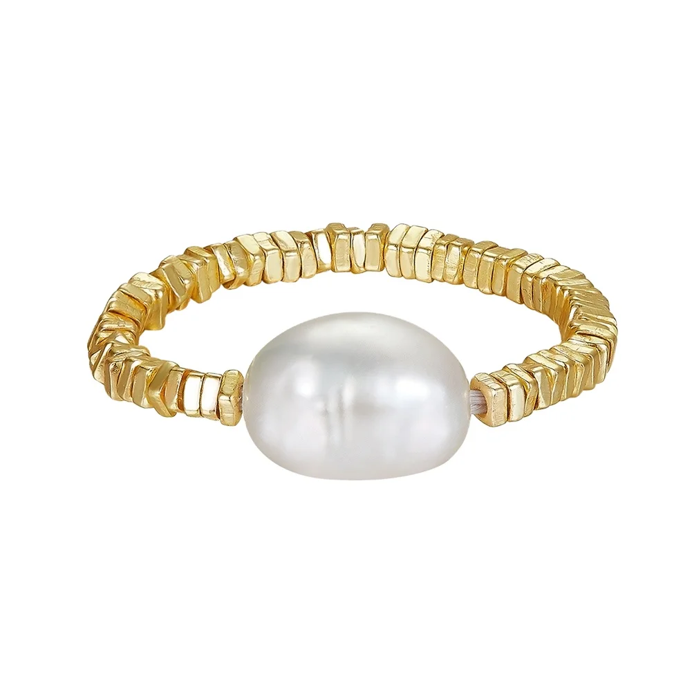 RINNTIN GPR21 High End 14K Gold Plated Baroque Pearl Lucky Bead Dainty Rings 925 Sterling Silver Jewelry Finger Ring