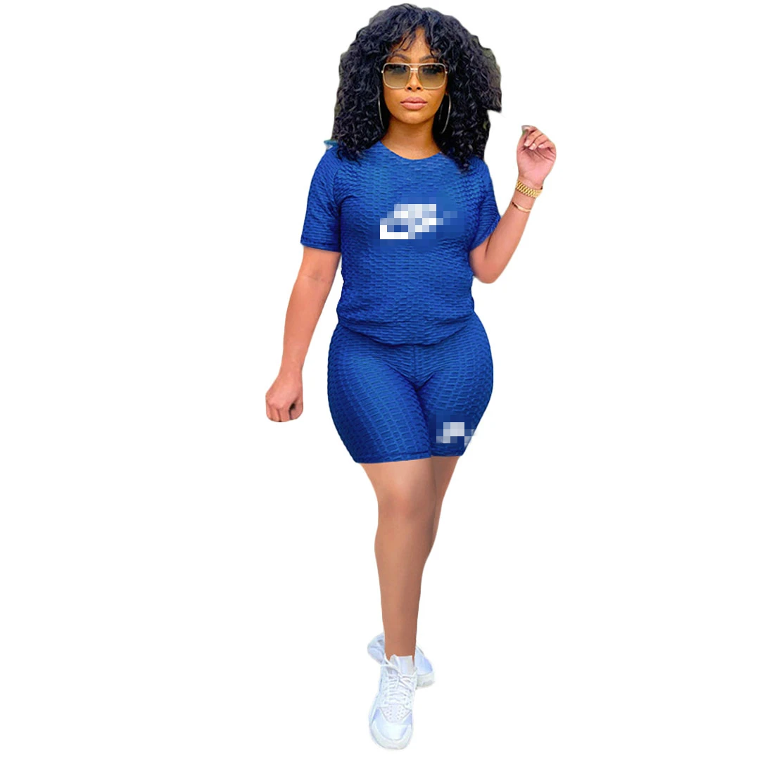 

Hot Selling Woman Round Neck T-shirt and Shorts Two Piece Set Casual Tracksuit, Picture