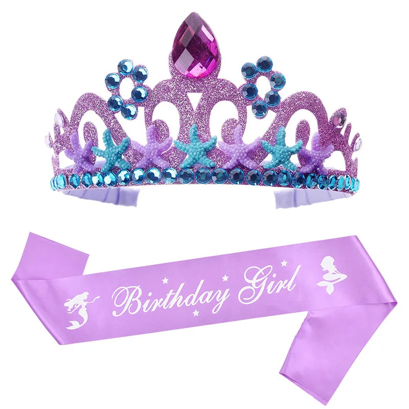 

Hot Mermaid Birthday Party Birthday Girl Sash Rhinestone Crown Birthday Supplies Mermaid Headband Sash