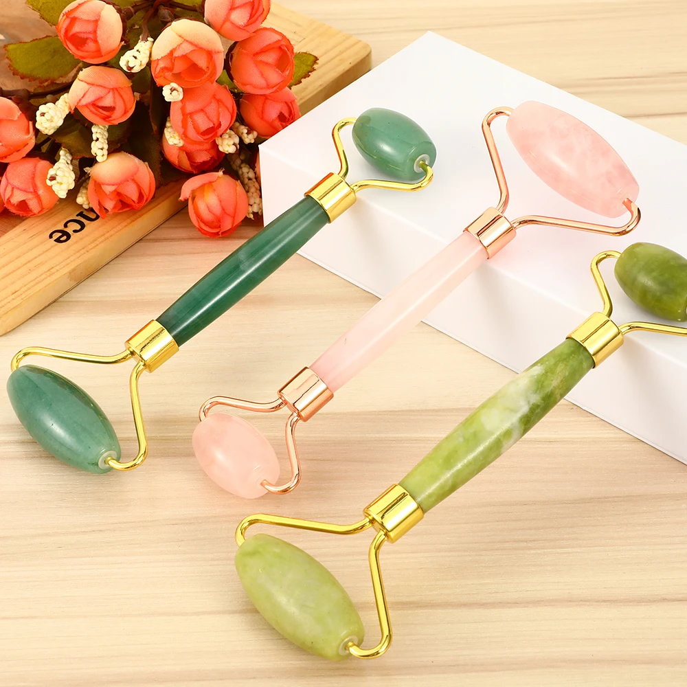 

Wholesale Handheld Jade Roller Facial Massager Tool Natural Crystal Quartz Stone Face Neck Lifting Firming Rouleau De Jade masaj