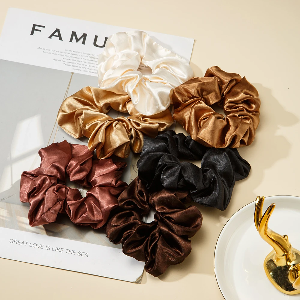

Customize Wholesale Hair Accessories Satin Solid Color Scrunchies Elastic Hair Bands Hair Ties Satin Polyester Scrunchies
