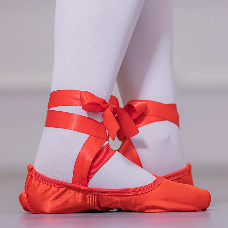 Girls Shoes Ballet Purple Satin Ballet Dance Shoes Kids Split Suede Sole Foldable Soft Practice Shoes  