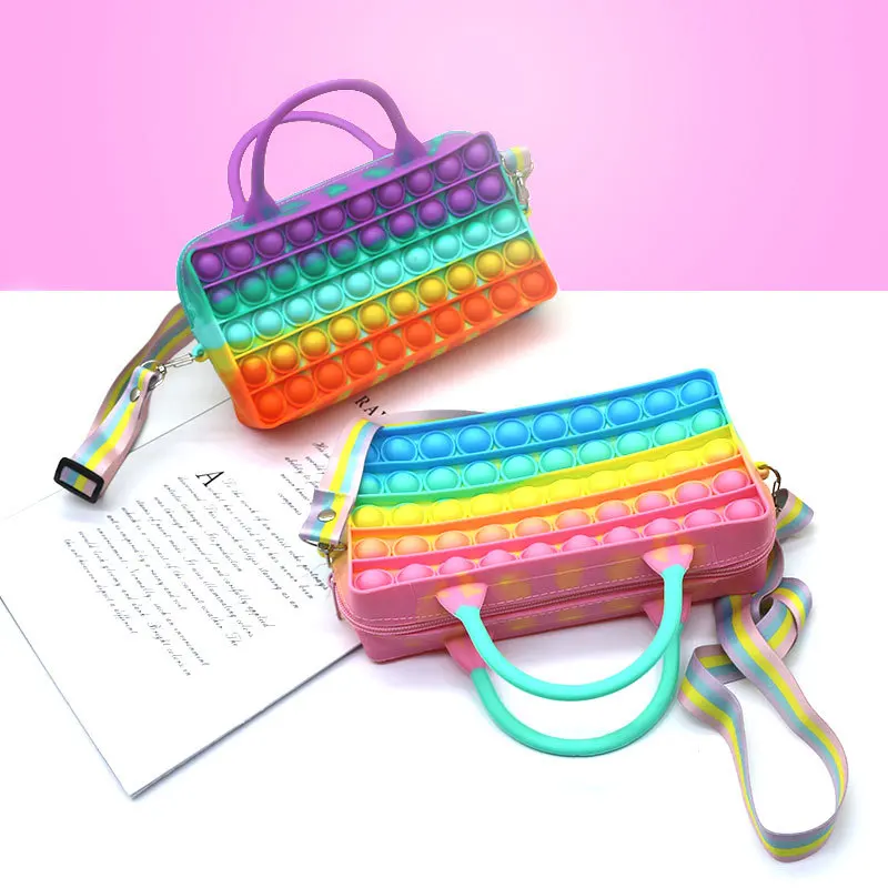 

Wholesale New Fashion jelly purses and bags Mini Cute Chain Silicone Pop It Tote Handbag silicone Kids Coin Purse And Handbags, 2 colors