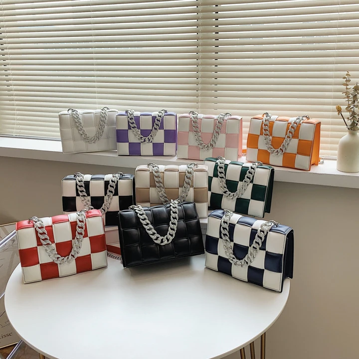 

Wholesale Luxury Vintage Plaid Ladies Chain Clutch Hand bags PU Designer Small Square Crossbody Bag Purse And Handbags for Women, 9 colors