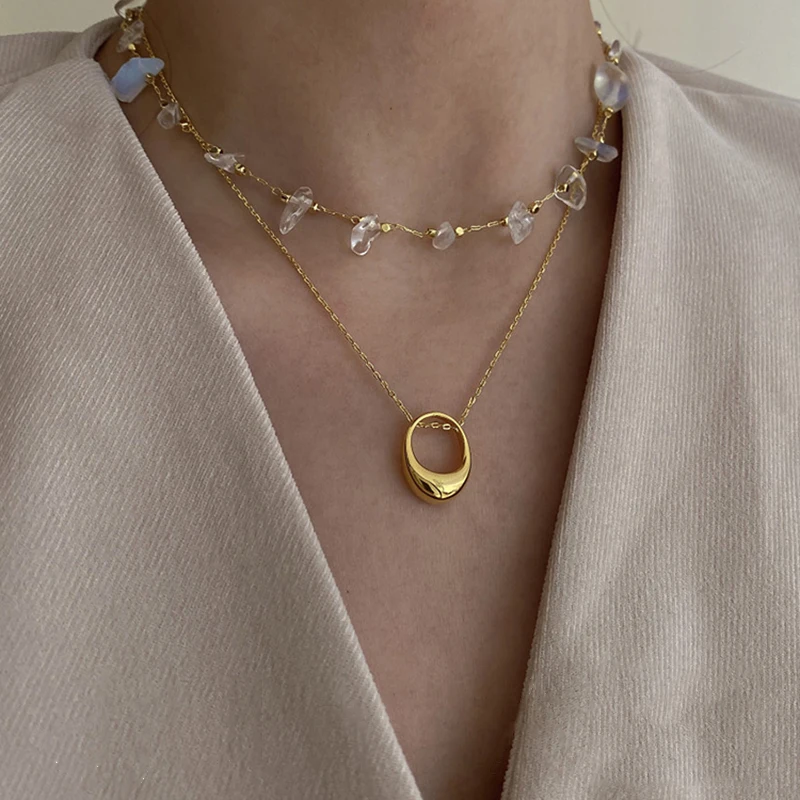 

2 Designs Clear Natural Stone Choker Necklaces Hollow Chunky Circle Necklaces for Women Minimalist Irregular Necklace