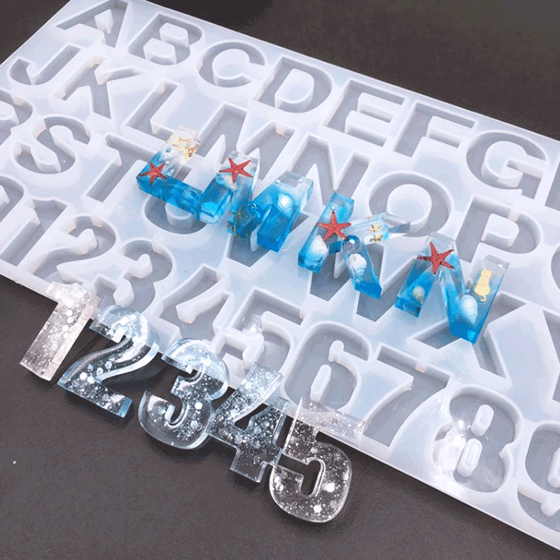 

Diy crystal pendant plastic resin lowercase letter mirror handmade jewelry pendant epoxy silicone mold Digital silica gel mold, White