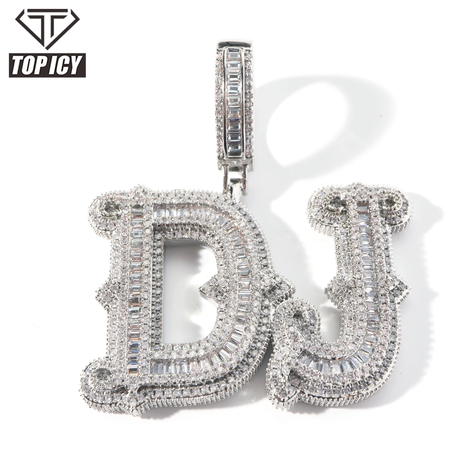 New Design Iced Out Initials Bling Zirconia Hip Hop Letter Necklace Personalised Name baguette Cz Bling Pendant Necklace
