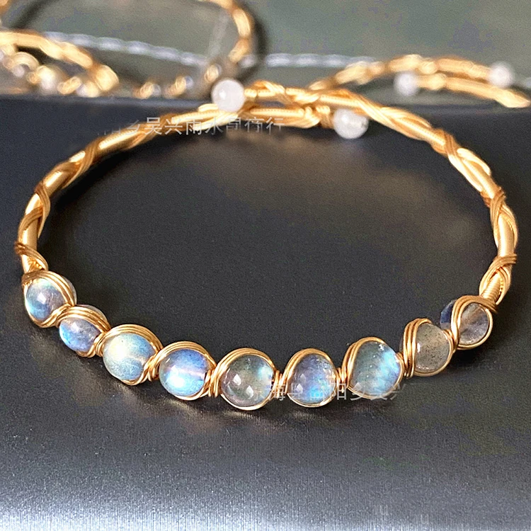 

Natural stone bracelet women custom 14 K gold hand made Winding bead bangle handmade jewelry opening crystal bracelet