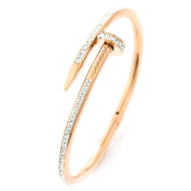 

Personality nail bracelet Stainless Steel Gold Plating Luxury Zircon Wristband Bangle Wedding Female Jewelry Bracelets for women