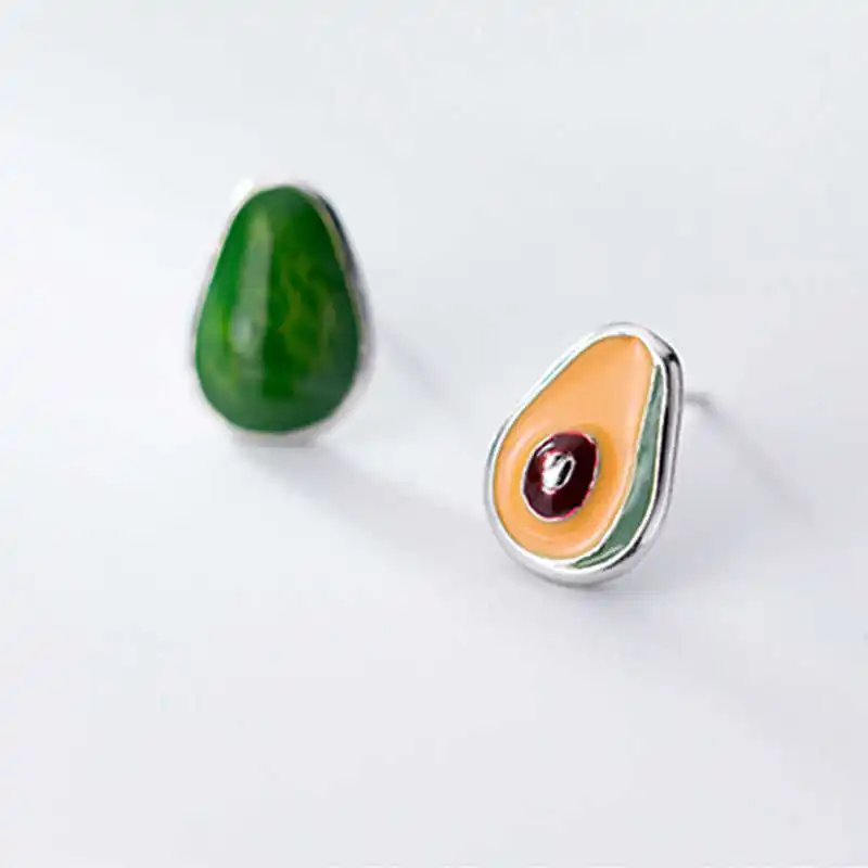 

latest 925 sterling silver plated cute asymmetrical design of avocado stud earrings for women party