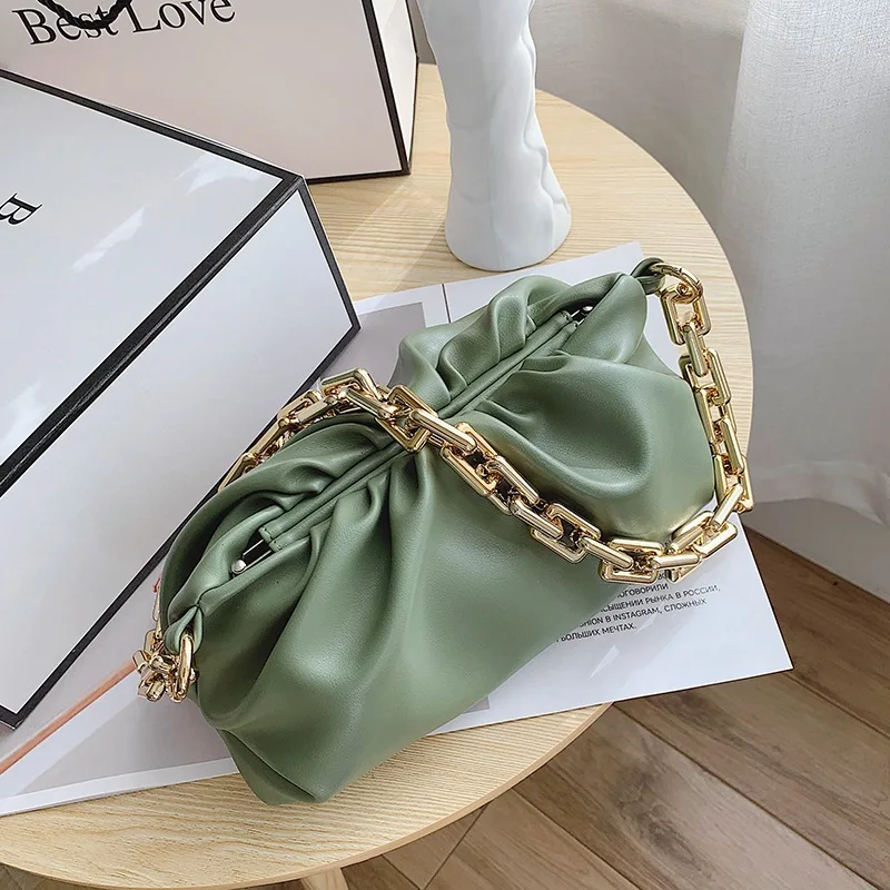 

2021 Day Clutch Thick Gold Chains Dumpling Clip Purse Bag Women Cloud Underarm Shoulder Bag Pleated Pouch Totes Handbag