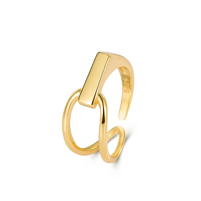 

New Trendy 925 Sterling Silver Fine Jewelry 18K Gold Plated Hollow Out Irregular Geometric Open Ring Adjustable