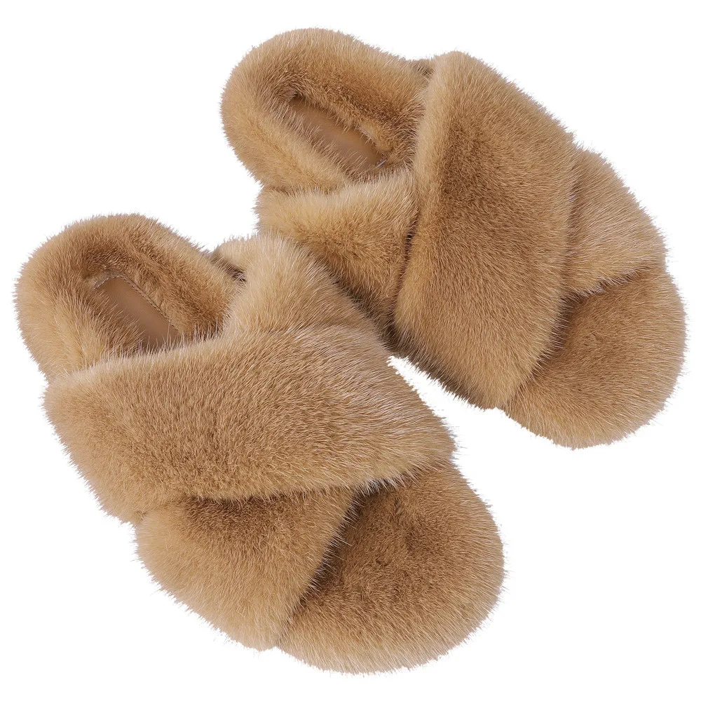 

Women's Autumn Winter Indoor Outdoor Fashion Luxury Real Mink Fur Slippers Genuine Fur Sandals Slides Cute, 24 colors