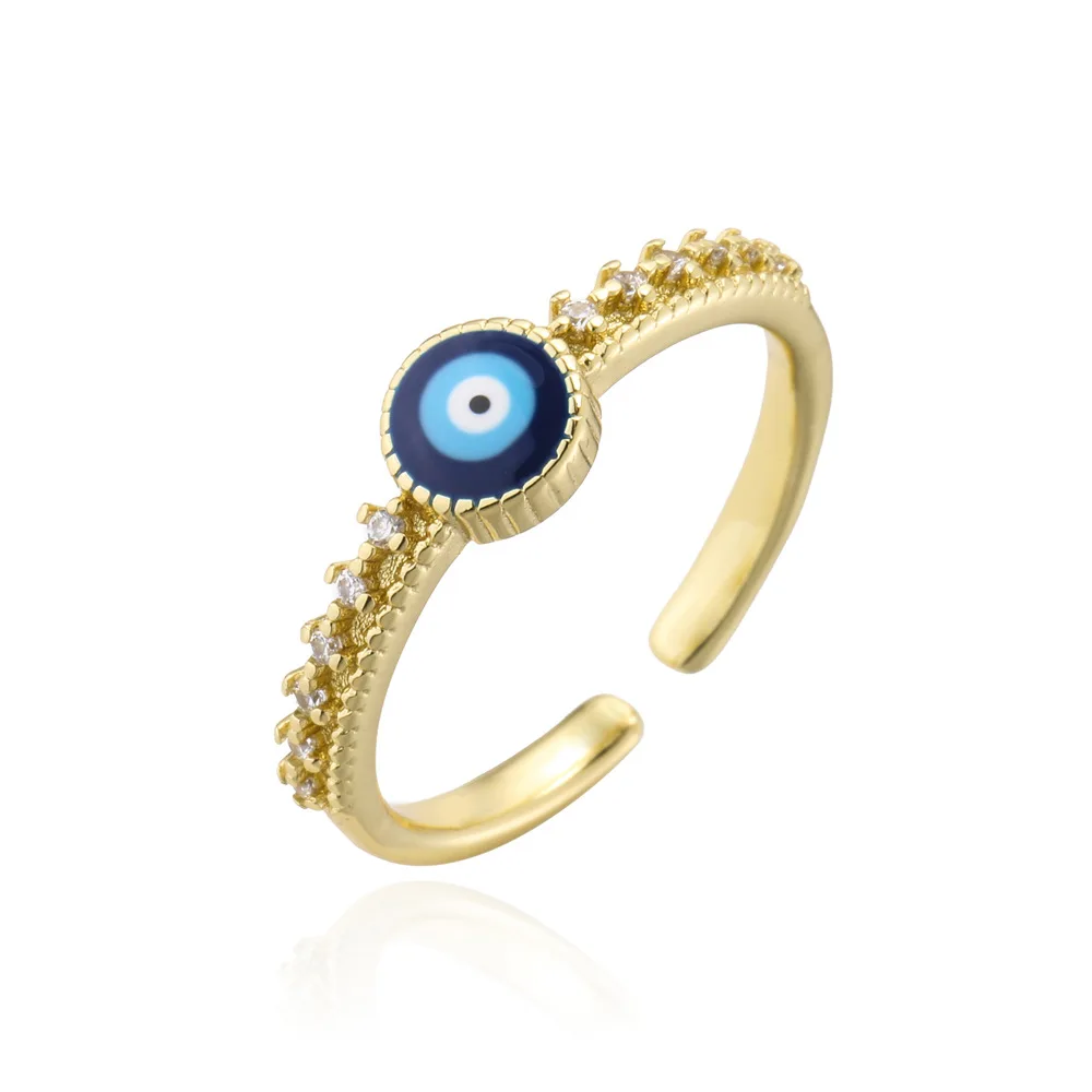 

Real 18k Gold Plated Micro Pave Zircon Evil Eyes Finger Ring Enamel Blue Eye Opening Ring