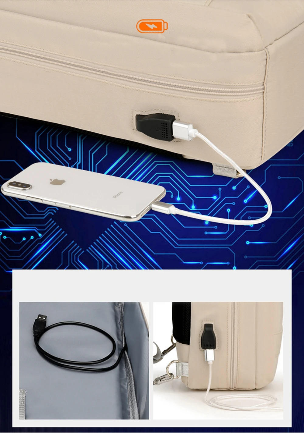 Notebook PC Tablet Knapsack Daypack USB Charge Laptop Backpack Bag