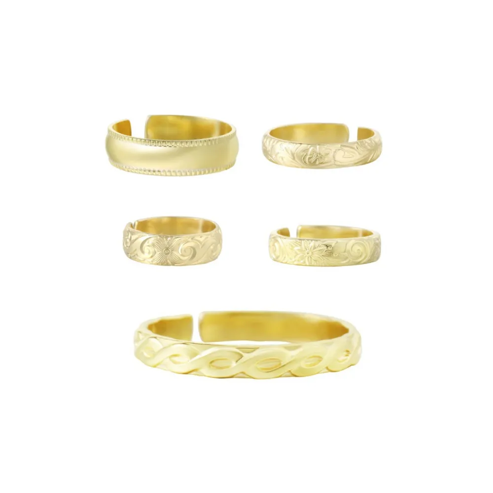 Vintage Hot 14k Gold Filled Patterned Retro Thick Finger Open Adjustable Ring for Men Women Fashion Jewelry