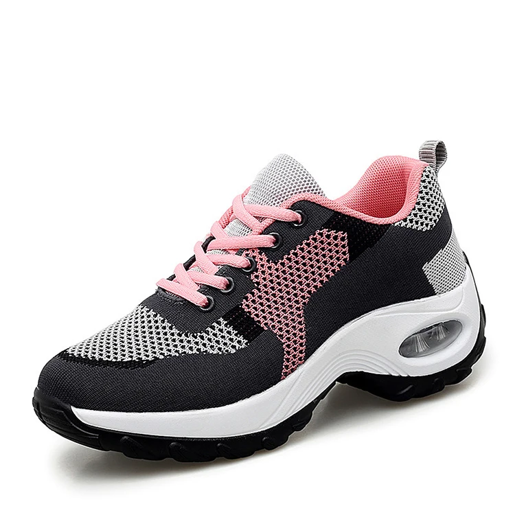 

2021 Women'S Shoes Outdoor Walking Air Cushion Running Shoes Training Travel Increase Tennis Lace-Up Mesh Shoes For Women