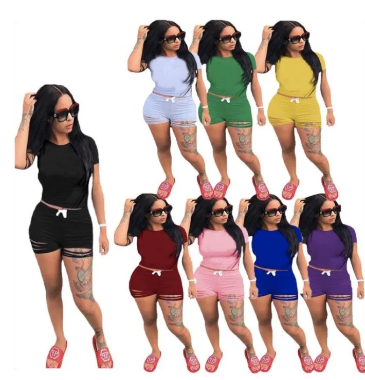 

2021 Outfit jogger summer hot selling 7colors women Casual Two Piece blank short tracksuits Outfits 2 Piece jogger fitness Set