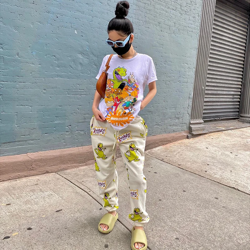 

2021 New Arrivals Spring Cartoon anime print women sweatpants jogger high waist streetwear streetwear casual trousers pants