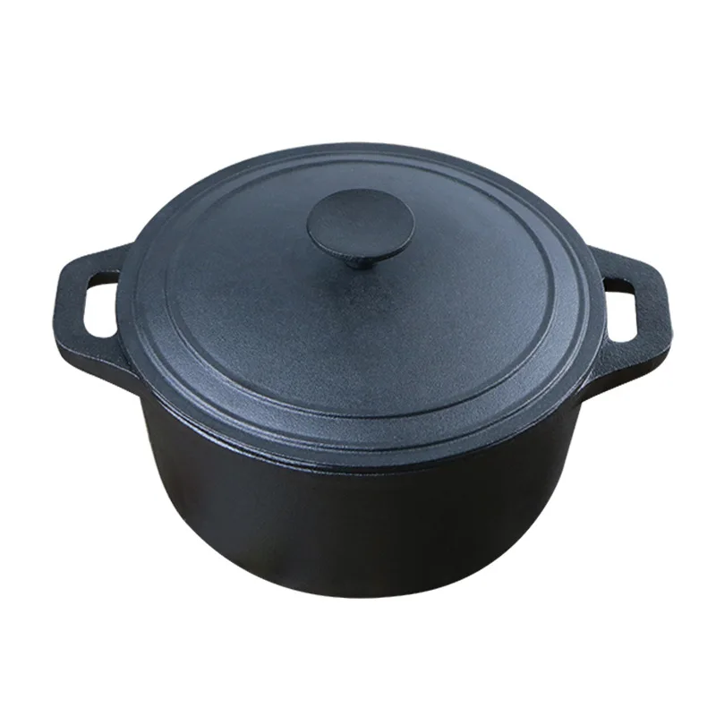 

Hot-selling european-style deep-pot cast iron commercial stew pot thickened and deepened soup pot, Black