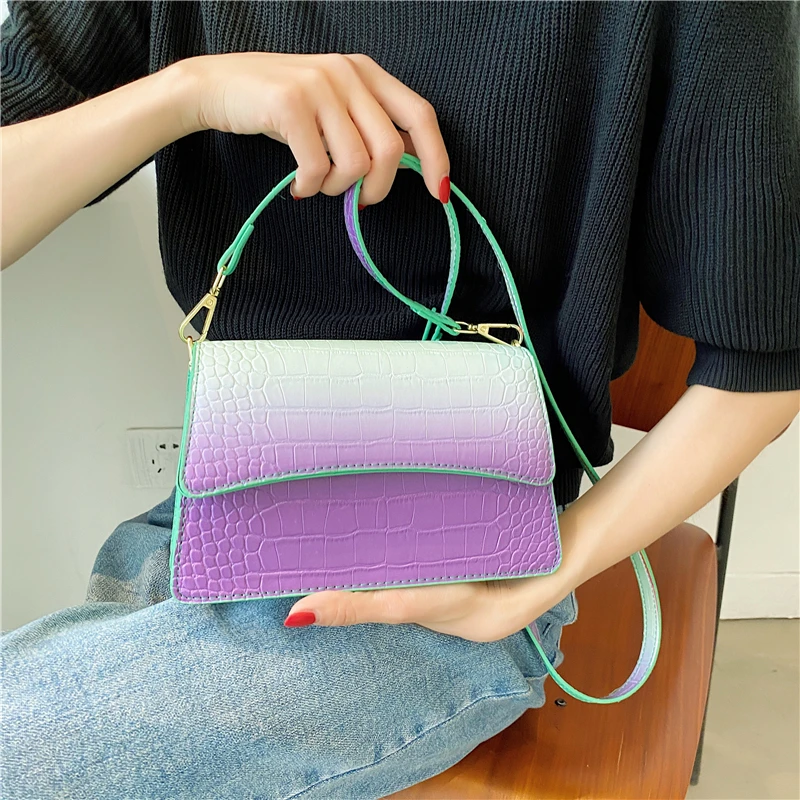 

2021 New Fashion Women Handbag with Stone Grain Gradient Color Frame Clutch Bag Trendy Sling Cross Body Shoulder Bag, 6 color can choose or custom you like color