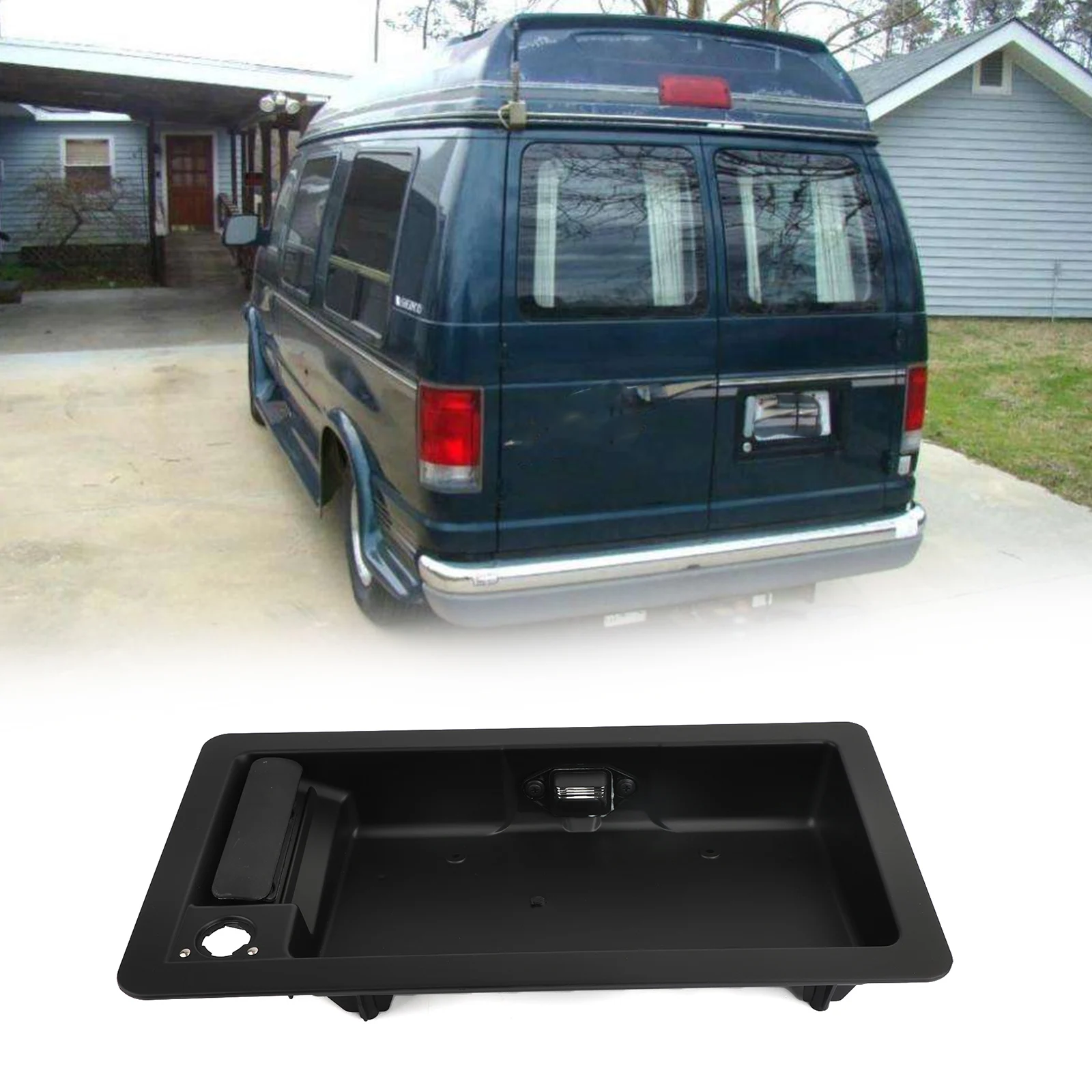 

Areyourshop Fits For Ford Van E150 E250 E350 Rear Cargo Door Handle & License Plate Tag Bracket, Black