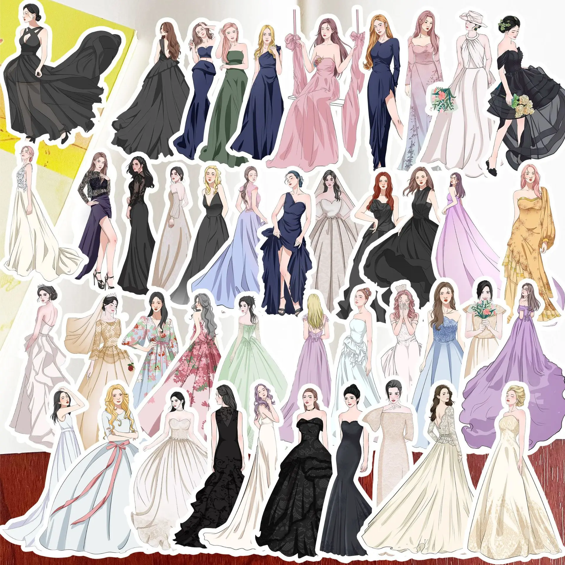 

50pcs/pack Wedding dress characters wearing stickers aesthetic princess style decorative mobile phone case handbook album