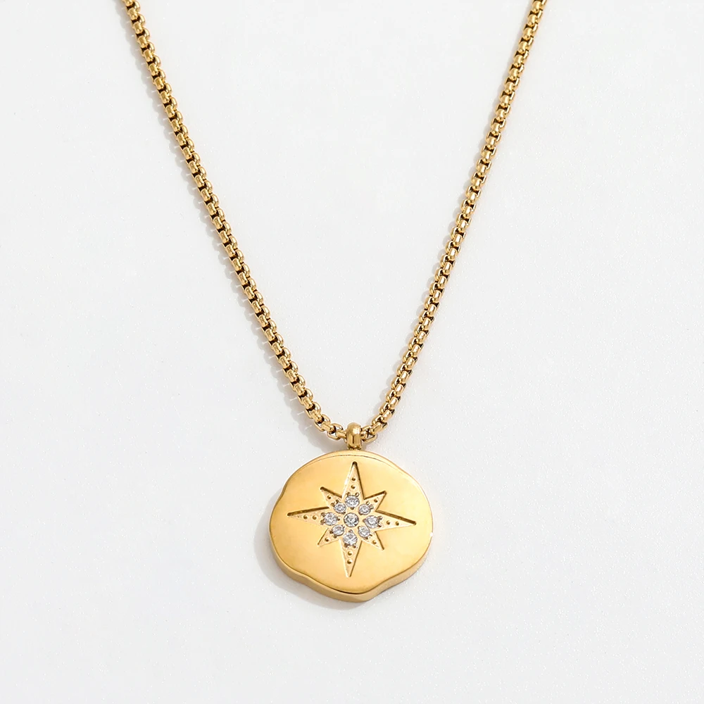 18K Gold Plated Starburst Stainless Steel Pendant Necklace Trendy Jewelry Dainty Pendant Necklace