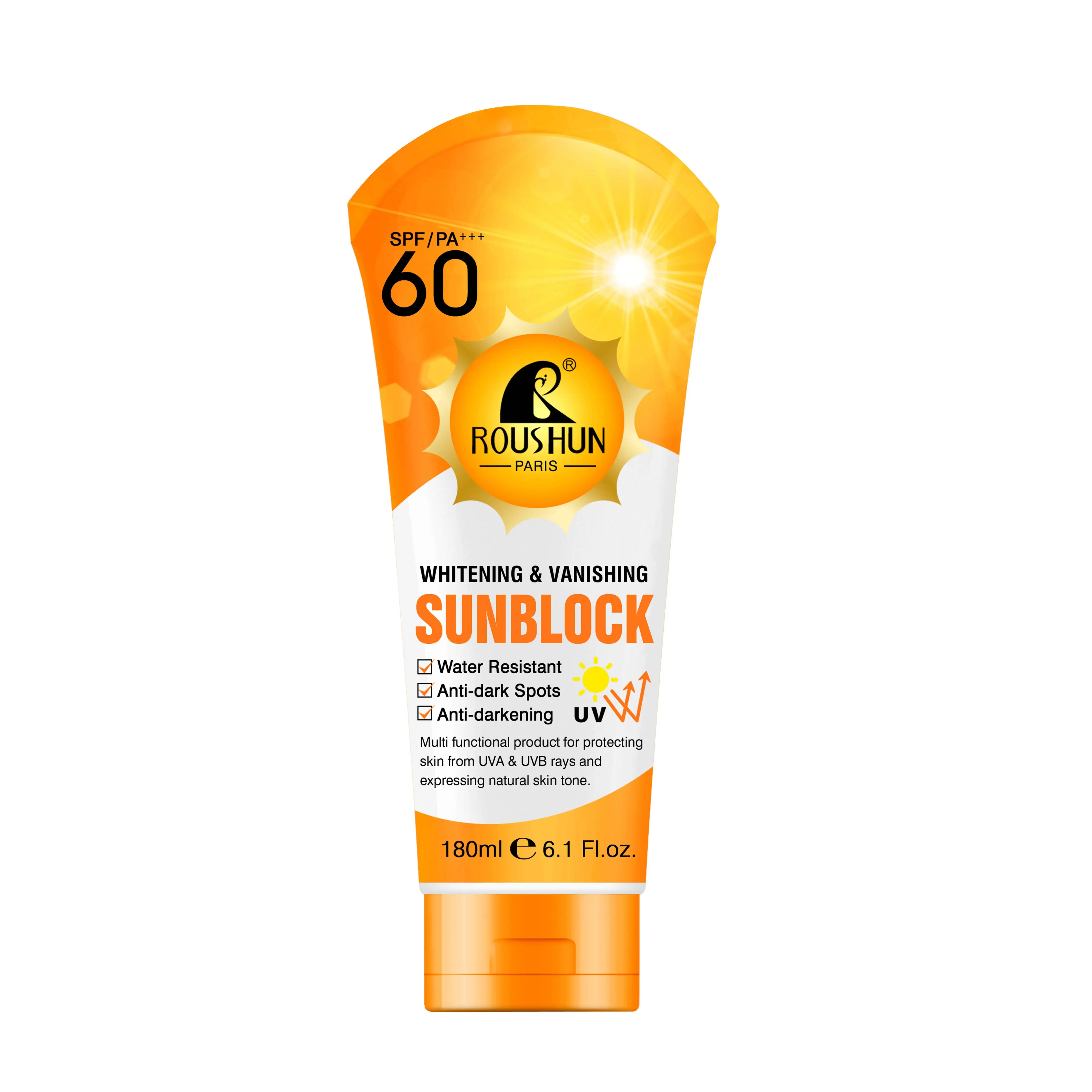 

Roushun Sunscreen Sunblock SPF60 SPF90 Coverage with Protection Skin With Collagen 180ml Dry-Touch Water Resistant