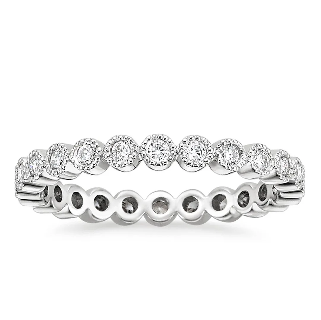 OAHLAN 925 Sterling Silver Wedding Band Round Cubic Zirconia Full Eternity Stackable Engagement Ring for Women Anniversary Gift