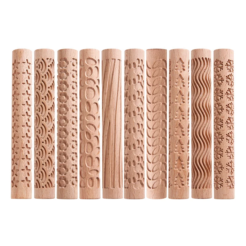 

Wholesale Mini 8 inch Embossed Rolling pin Wooden Kitchen Tool Embossed Cookies Pattern Christmas Kid Rolling Pin, Natural